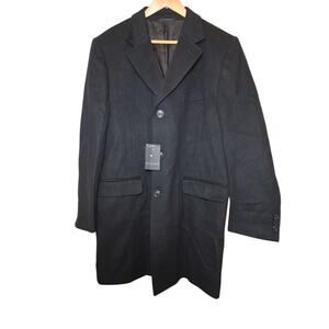 Villa Vasari Men’s Black Cashmere Wool Blend Peacoat Old Money Size 44 NWT